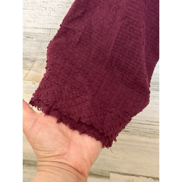 Free People Women’s XS Burgundy Boho Long Sleeve Open Back Button Crop Top - Picture 5 of 5